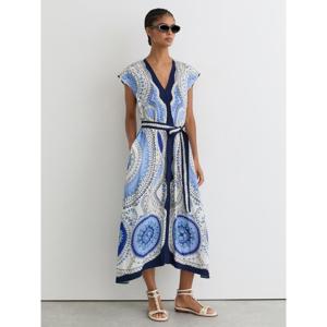 REISS Heidi Scarf-Print Belted Midi Dress